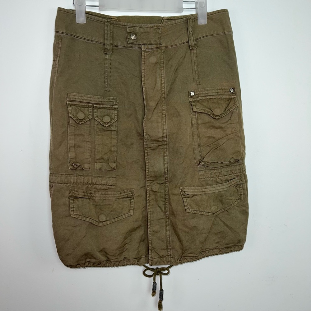Diesel VNT Olive Green Cargo Skirt Size 26 US 2-4 Linen Blend Utility Military